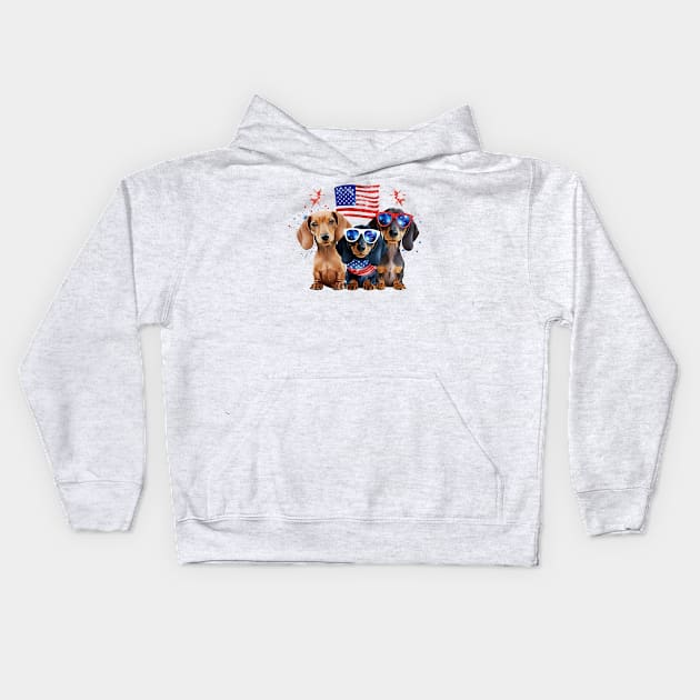 4th of July Dachshund Dogs #2 Kids Hoodie by Chromatic Fusion Studio